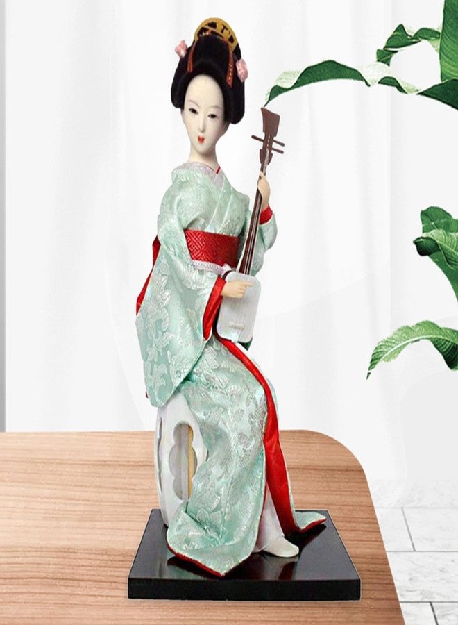 IEUDNS 12inch Japanese Geisha Ethnic Japanese Geisha Dolls Oriental Ancient Kabuki Girl Statue Kimono Dolls for Tabletop Home Decor, Red and Light Green - Image 2