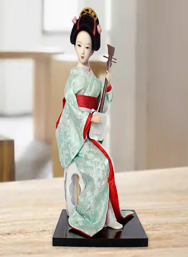IEUDNS 12inch Japanese Geisha Ethnic Japanese Geisha Dolls Oriental Ancient Kabuki Girl Statue Kimono Dolls for Tabletop Home Decor, Red and Light Green - Image 4