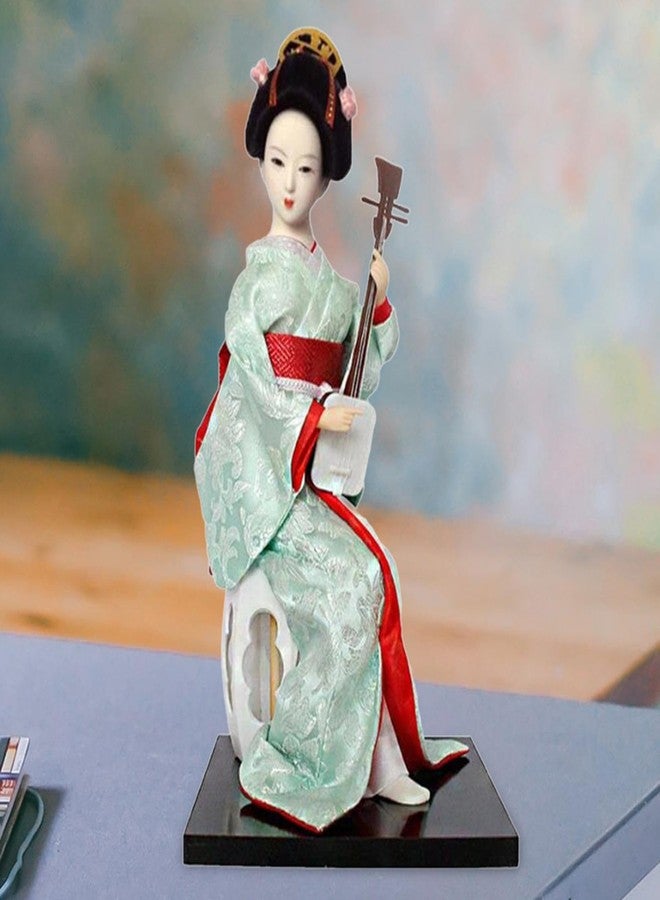 IEUDNS 12inch Japanese Geisha Ethnic Japanese Geisha Dolls Oriental Ancient Kabuki Girl Statue Kimono Dolls for Tabletop Home Decor, Red and Light Green - Image 3