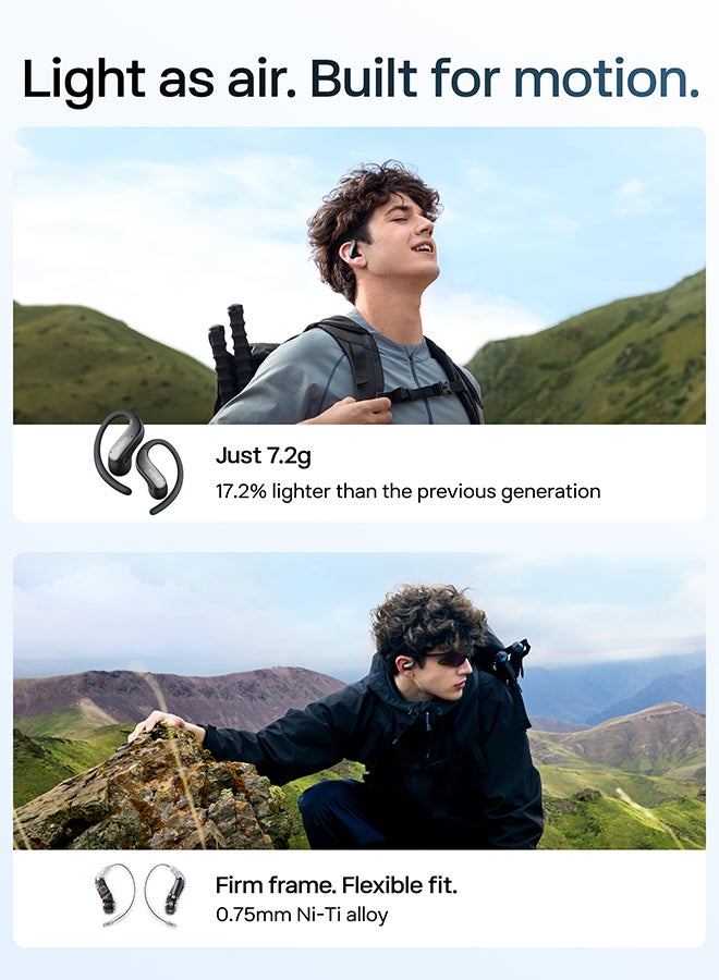 Shokz OpenFit Air 2 Open-Ear Headphones – Lightweight, Bluetooth 6.1, 36-Hour Playtime, Sweat & Water Resistant (IP55), Deep Bass, Workouts & Hiking black - Image 2