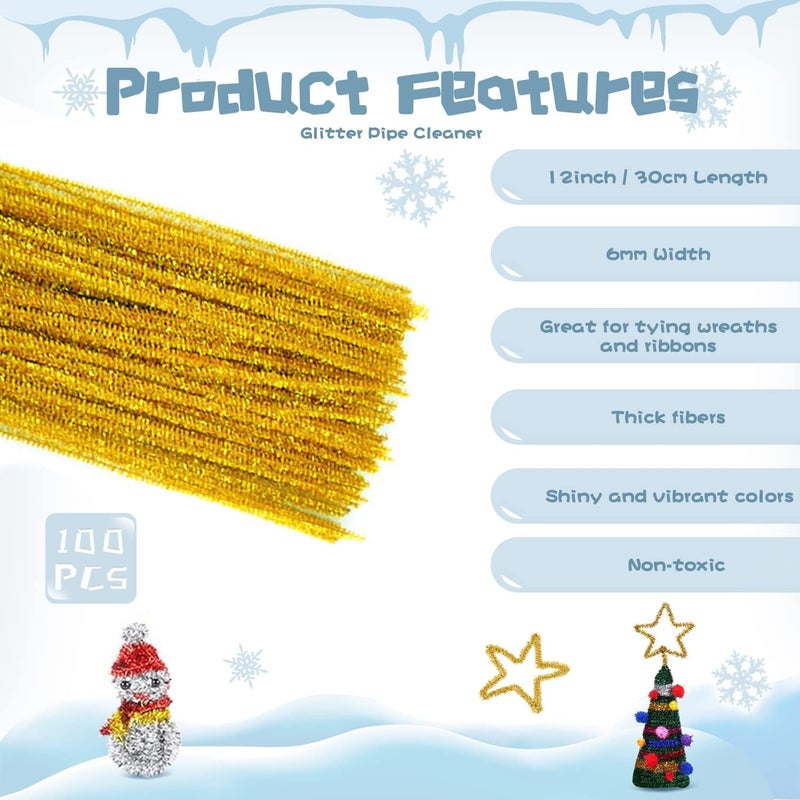 Rimobul Pipe Cleaners Craft Chenille Stems 100 Pcs Chenille Cleaners Fuzzy Sticks for DIY Art Creative Crafts Decorations, 6 mm x 12 Inch, Assorted Colors (Gold) - Image 5