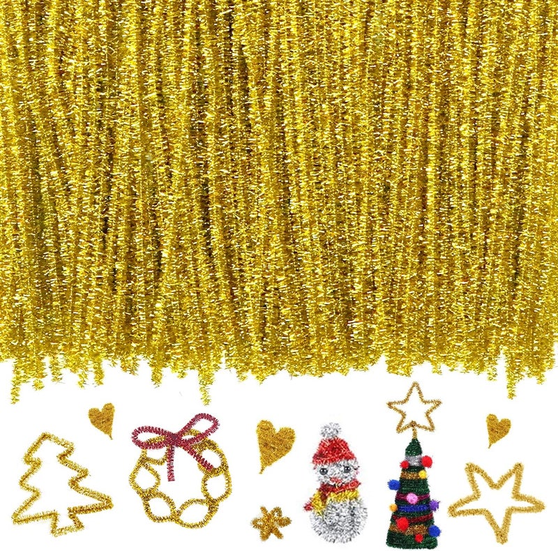 Rimobul Pipe Cleaners Craft Chenille Stems 100 Pcs Chenille Cleaners Fuzzy Sticks for DIY Art Creative Crafts Decorations, 6 mm x 12 Inch, Assorted Colors (Gold) - Image 1
