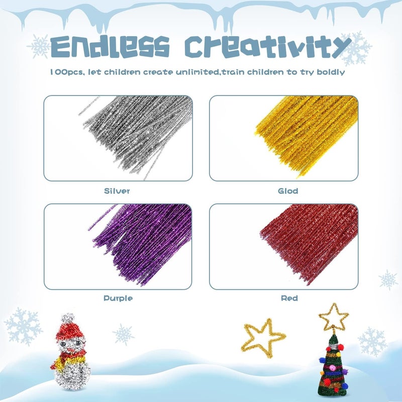 Rimobul Pipe Cleaners Craft Chenille Stems 100 Pcs Chenille Cleaners Fuzzy Sticks for DIY Art Creative Crafts Decorations, 6 mm x 12 Inch, Assorted Colors (Gold) - Image 4