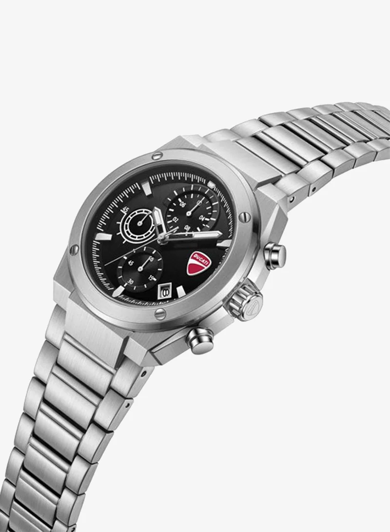دوكاتي Stelvio Black Dial, Stainless Steel Bracelet, Chronograph Watch for Men, 43mm