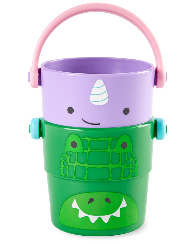 Skip Hop Baby Bath Toy Buckets, Zoo Stack & Pour Buckets, Pastel - Image 4