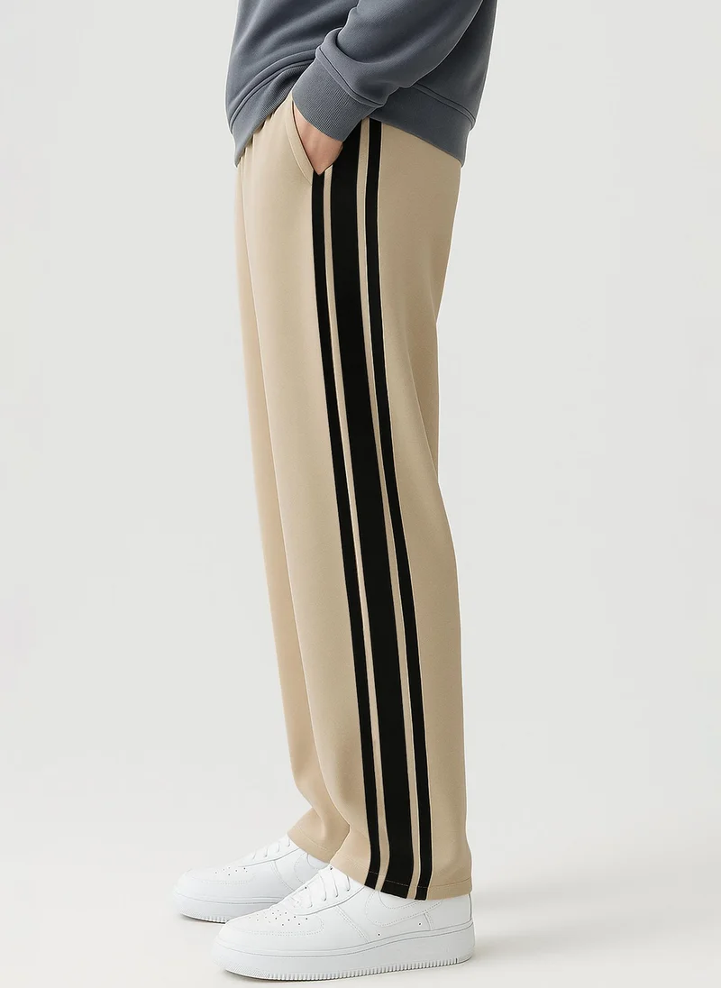 Maniac Maniac Mens Side Stripe Biscuit and Brown Cotton Baggy Fit Trackpant