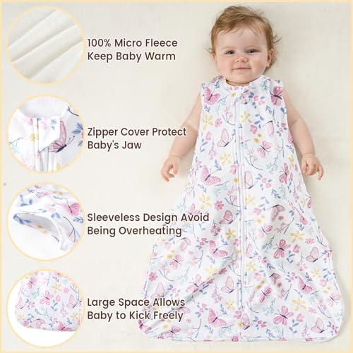 PHF 3 Pack Warm Micro-Fleece Baby Sleep Sack 6-12 Months, Soft Baby Wearable Blanket, 2-Way Zipper Sleeping Bags, Comfy Toddler Sleeping Sack for Girls, Medium Size, Butterfly - Image 2