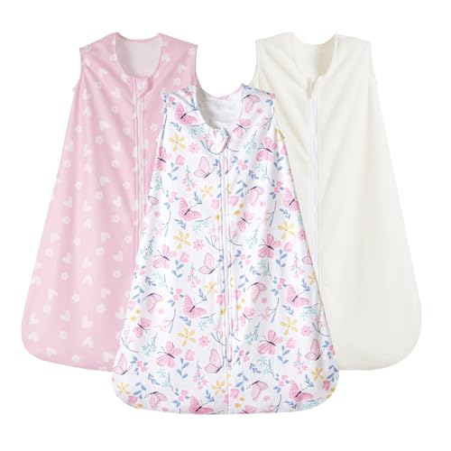 PHF 3 Pack Warm Micro-Fleece Baby Sleep Sack 6-12 Months, Soft Baby Wearable Blanket, 2-Way Zipper Sleeping Bags, Comfy Toddler Sleeping Sack for Girls, Medium Size, Butterfly - Image 1