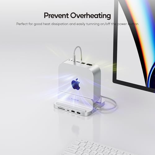 PULWTOP Mac mini M4 Dock with 4TB M.2 SSD Enclosure, 8-in-1 Aluminum Vertical USB-C Hub for Mac mini M4 Pro Hub Stand with USB-A/C 3.2 10Gbps, 2xUSB-A 2.0, 3.5mm Audio, SD/TF Slots (SSD NOT Included) - Image 5