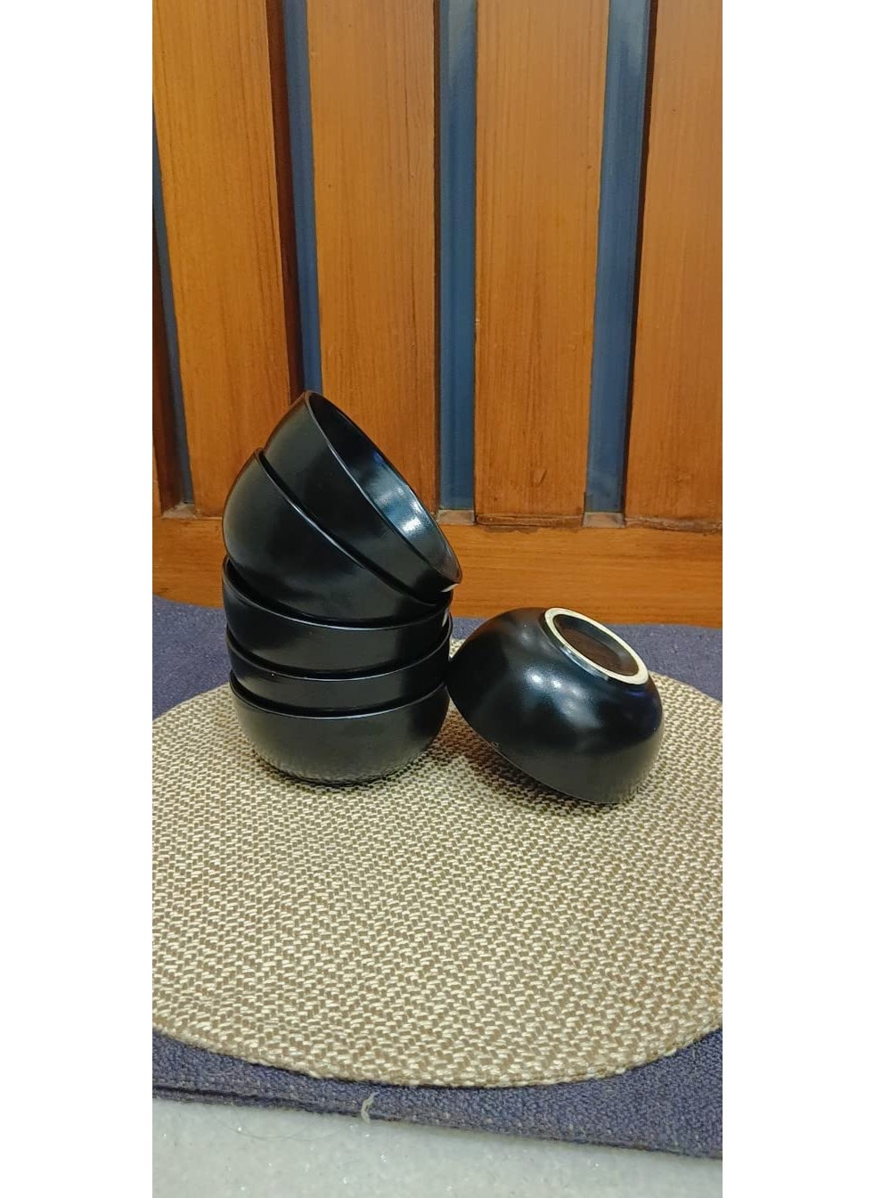 Caffeine Caffeine Ceramic Handmade Black Matte Combo Dinner Set (Set of 12) 6 10" Dinner Plate, 6 Katori Bowl  - Image 2