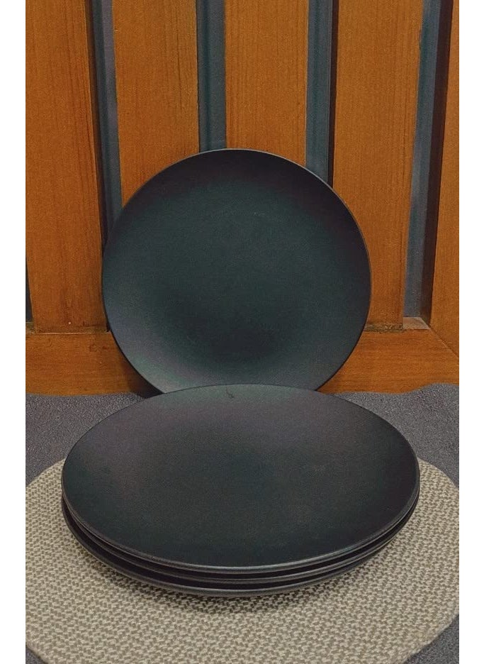 Caffeine Caffeine Ceramic Handmade Black Matte Combo Dinner Set (Set of 12) 6 10" Dinner Plate, 6 Katori Bowl  - Image 3