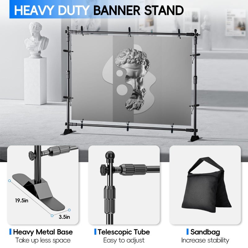 EMART Adjustable Photo Backdrop Banner Stand with 10 X 8ftï¼ˆW X Hï¼‰ Telescopic Tubes, Suitable for Trade Shows, Professional Photography Booths, and Step and Repeat Background Displays - Image 3