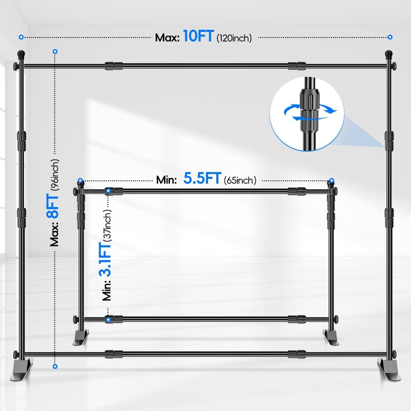 EMART Adjustable Photo Backdrop Banner Stand with 10 X 8ftï¼ˆW X Hï¼‰ Telescopic Tubes, Suitable for Trade Shows, Professional Photography Booths, and Step and Repeat Background Displays - Image 2