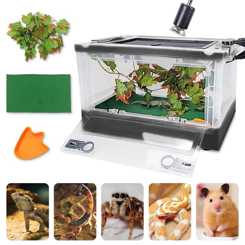 RunDuck Foldable Reptile Terrariums Kits with Plant, Feeding Bowl, Carpet, Easy to Carry, Easy to Move with Wheels, Heat-Resistant Material, Suitable for Lizard Tortoise Leopard Gecko (Black) - Image 1