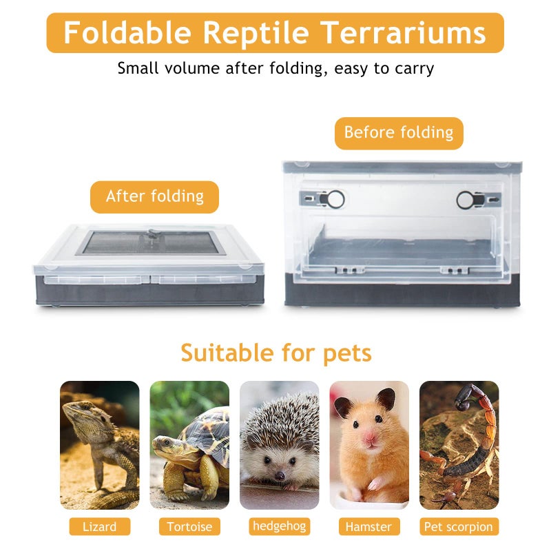 RunDuck Foldable Reptile Terrariums Kits with Plant, Feeding Bowl, Carpet, Easy to Carry, Easy to Move with Wheels, Heat-Resistant Material, Suitable for Lizard Tortoise Leopard Gecko (Black) - Image 3