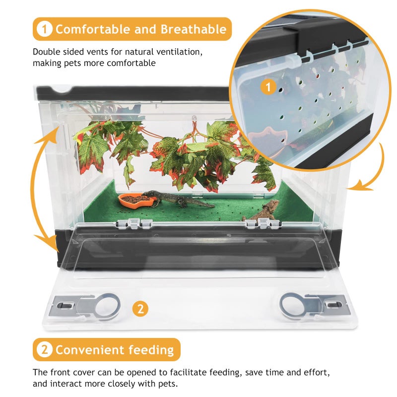 RunDuck Foldable Reptile Terrariums Kits with Plant, Feeding Bowl, Carpet, Easy to Carry, Easy to Move with Wheels, Heat-Resistant Material, Suitable for Lizard Tortoise Leopard Gecko (Black) - Image 4