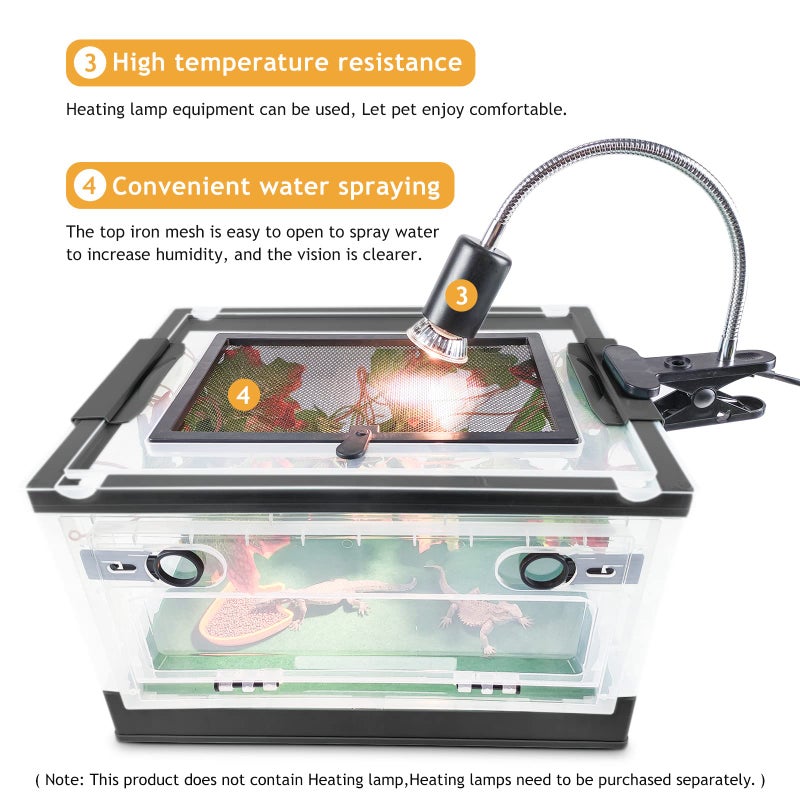 RunDuck Foldable Reptile Terrariums Kits with Plant, Feeding Bowl, Carpet, Easy to Carry, Easy to Move with Wheels, Heat-Resistant Material, Suitable for Lizard Tortoise Leopard Gecko (Black) - Image 5