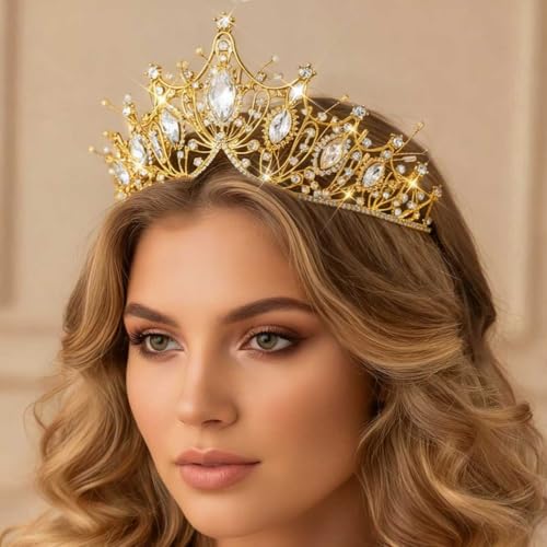 Unicra Gold Princess Crown Quinceanera Tiara Bridal Wedding Rhinestone Hair Accessories for Women and Girls (Gold) - Image 2