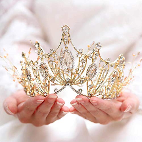 Unicra Gold Princess Crown Quinceanera Tiara Bridal Wedding Rhinestone Hair Accessories for Women and Girls (Gold) - Image 3