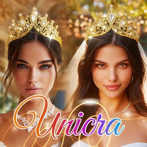 Unicra Gold Princess Crown Quinceanera Tiara Bridal Wedding Rhinestone Hair Accessories for Women and Girls (Gold) - Image 4
