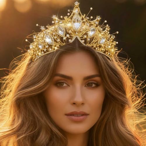 Unicra Gold Princess Crown Quinceanera Tiara Bridal Wedding Rhinestone Hair Accessories for Women and Girls (Gold) - Image 5