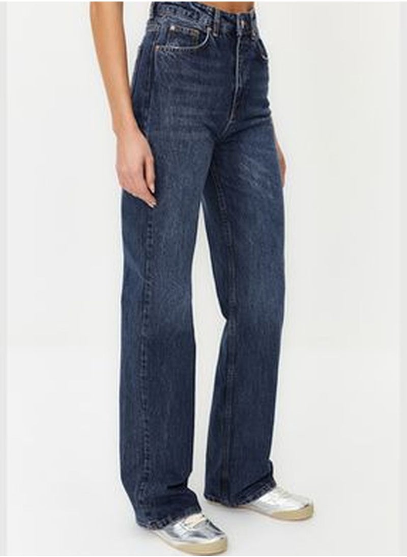 trendyol Dark Blue Normal Waist Wide Leg Jeans TWOSS24JE00068  - Image 5