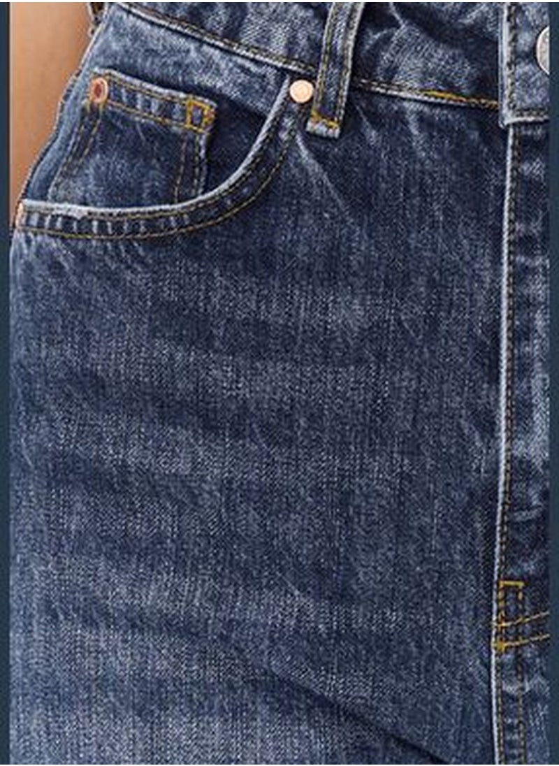trendyol Dark Blue Normal Waist Wide Leg Jeans TWOSS24JE00068  - Image 4