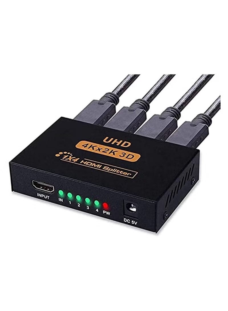 4K Hdmi Video Splitter 1 In 4 Out V1 4B Powered Hdmi Splitter With Ac Adaptor Supports Hdcp Ultra Hd 1080P 2K And 3D Resolutions - Image 1