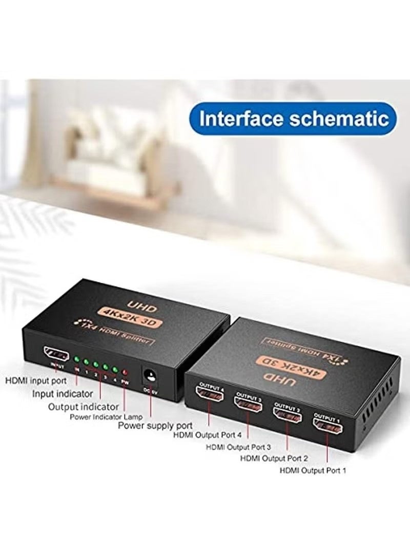 4K Hdmi Video Splitter 1 In 4 Out V1 4B Powered Hdmi Splitter With Ac Adaptor Supports Hdcp Ultra Hd 1080P 2K And 3D Resolutions - Image 4
