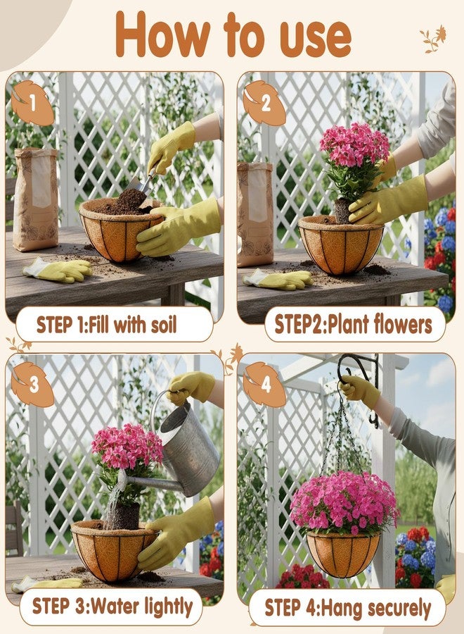 JFFLYIT 8 inch Metal Hanging Baskets For Plants Outdoor 4 Pack Round Metal Wire Hanging Basket Planter with Coco Fiber Liners Chain Round Wire Plant Holder for Garden, Patio, Deck, Porch Plants Flower Potss - Image 5