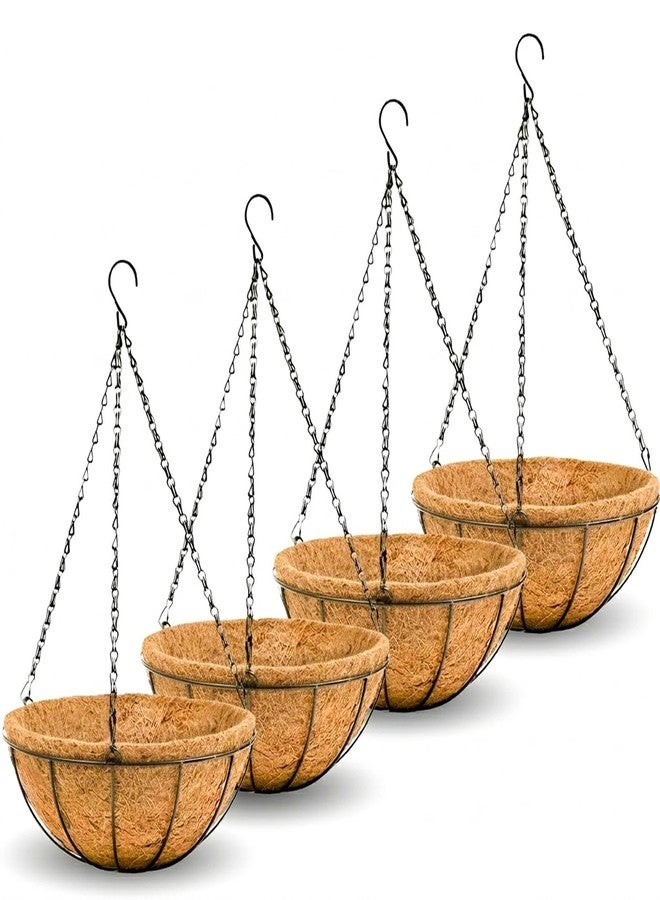 JFFLYIT 8 inch Metal Hanging Baskets For Plants Outdoor 4 Pack Round Metal Wire Hanging Basket Planter with Coco Fiber Liners Chain Round Wire Plant Holder for Garden, Patio, Deck, Porch Plants Flower Potss - Image 1