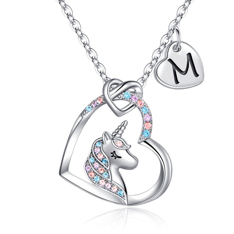 Hidepoo Gifts Unicorn Necklace - CZ Heart Pendant Initial Necklaces Unicorns Jewelry Birthday Gifts M Letter Heart Unicorn Necklace Gift - Image 1