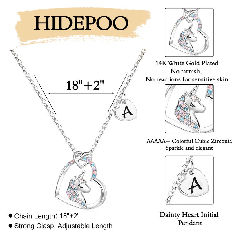 Hidepoo Gifts Unicorn Necklace - CZ Heart Pendant Initial Necklaces Unicorns Jewelry Birthday Gifts M Letter Heart Unicorn Necklace Gift - Image 5