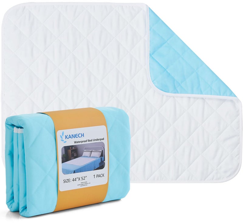 KANECH Washable Waterproof Incontinence Bed Pads - 44"x52" - Heavy Absorbency Reusable Underpads for Adults, Elderly and Kids - Slip Resistant Mattress Protector - Image 1
