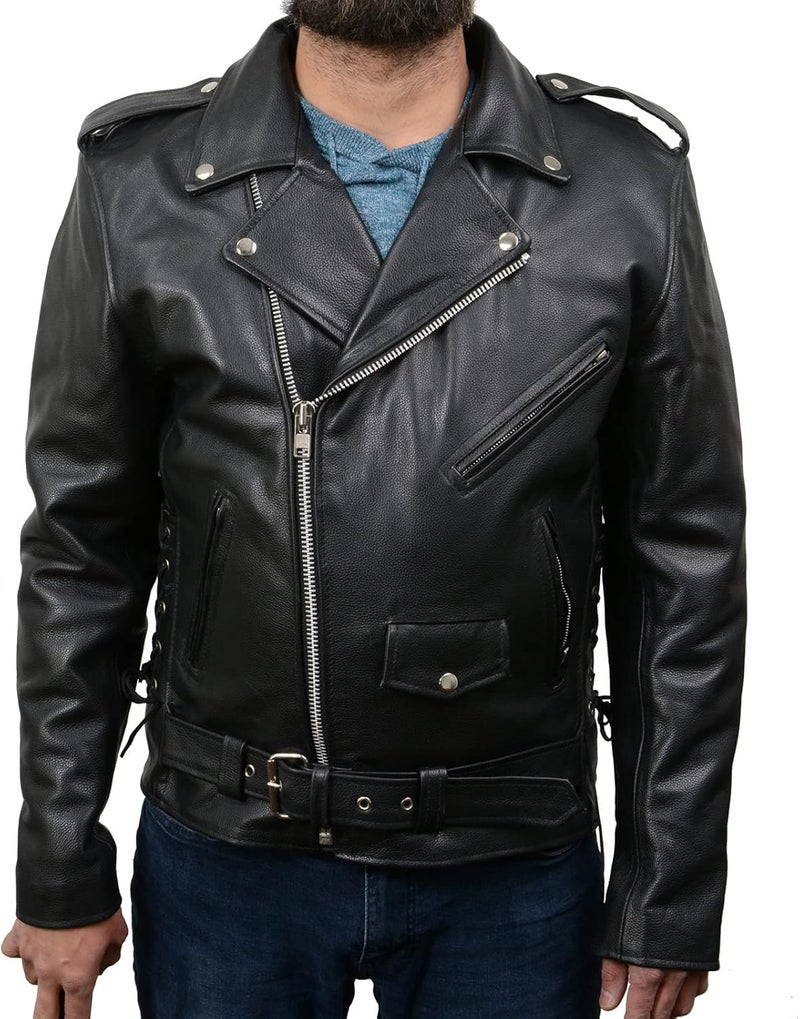 MILWAUKEE LEATHER Men's Classic Side Lace Police Style Motorcycle Jacket - Black - Image 2