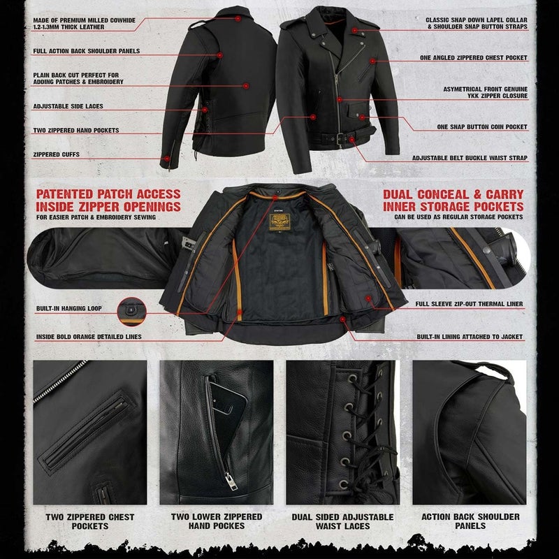 MILWAUKEE LEATHER Men's Classic Side Lace Police Style Motorcycle Jacket - Black - Image 4