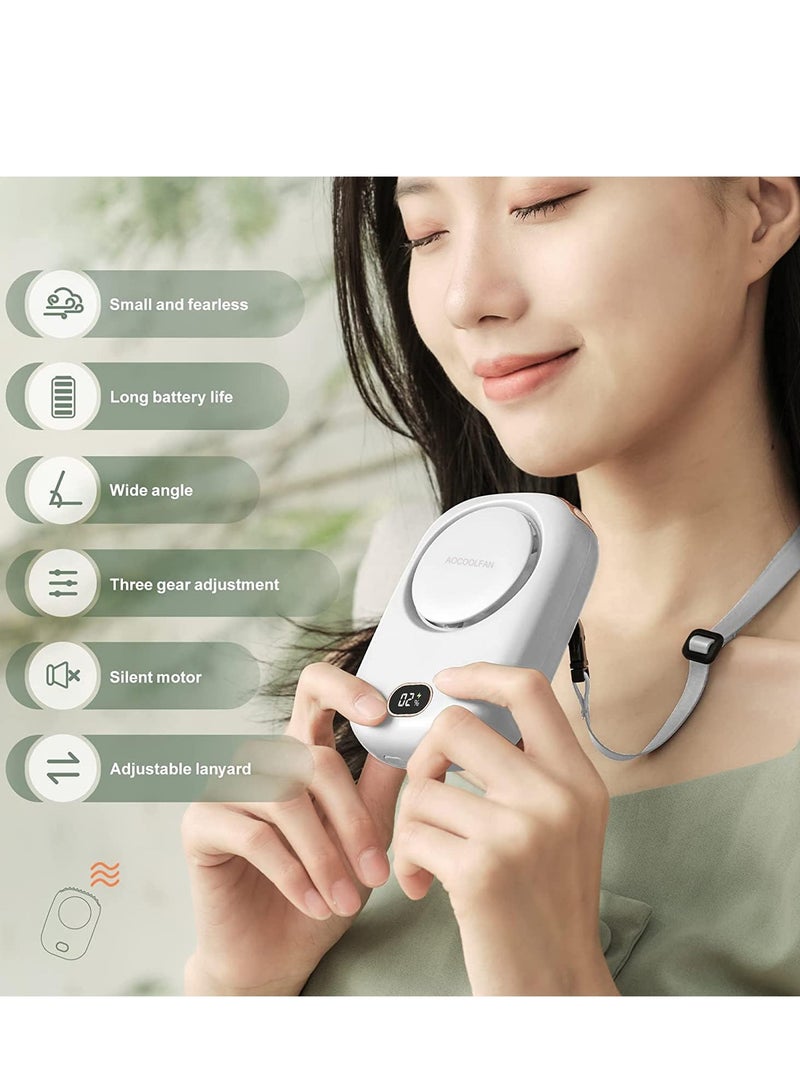 Mini Fan Portable and Rechargeable with Lanyard Bracket can Hanging Neck Put on Desk Clip Waist Outdoor Cooling for Travel Camping Powerful 3 Speed Bladeless Quiet Fan, White - Image 2