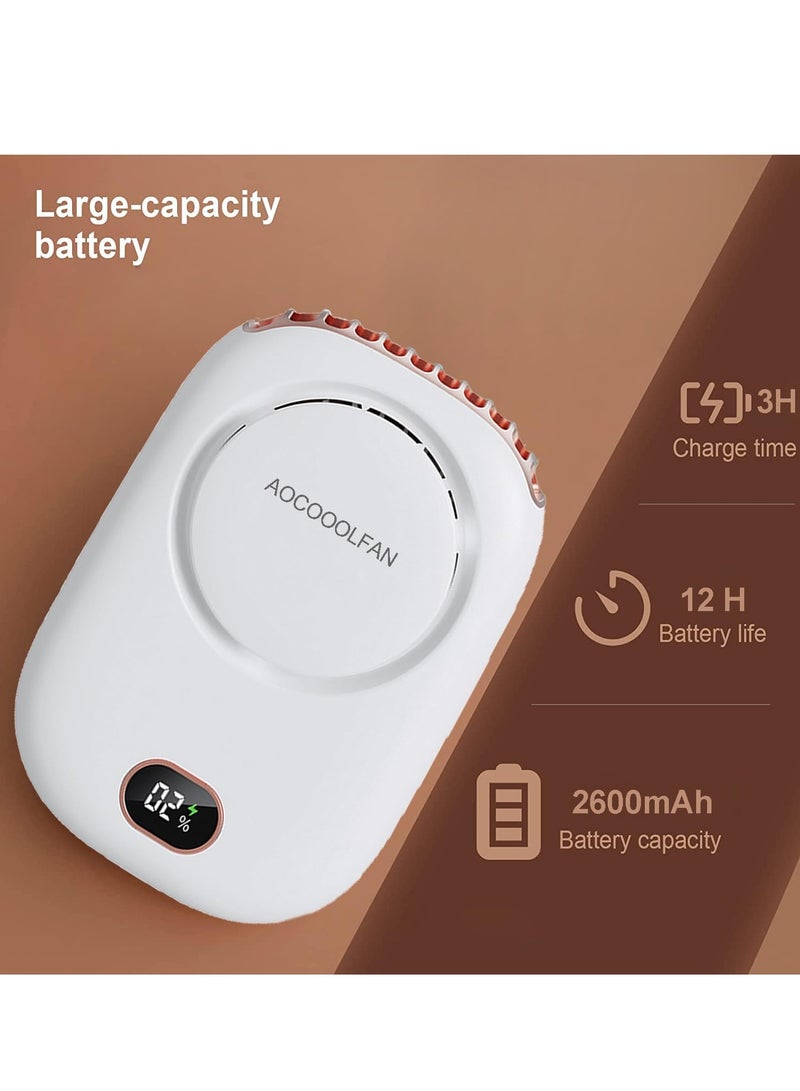 Mini Fan Portable and Rechargeable with Lanyard Bracket can Hanging Neck Put on Desk Clip Waist Outdoor Cooling for Travel Camping Powerful 3 Speed Bladeless Quiet Fan, White - Image 3