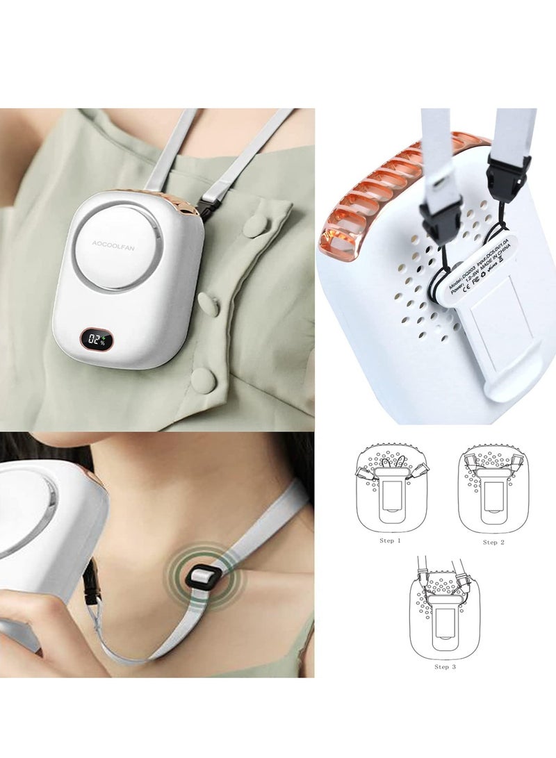 Mini Fan Portable and Rechargeable with Lanyard Bracket can Hanging Neck Put on Desk Clip Waist Outdoor Cooling for Travel Camping Powerful 3 Speed Bladeless Quiet Fan, White - Image 5