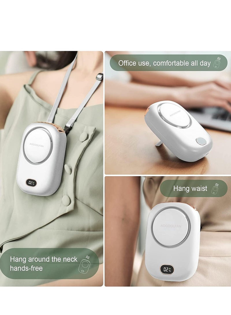 Mini Fan Portable and Rechargeable with Lanyard Bracket can Hanging Neck Put on Desk Clip Waist Outdoor Cooling for Travel Camping Powerful 3 Speed Bladeless Quiet Fan, White - Image 4