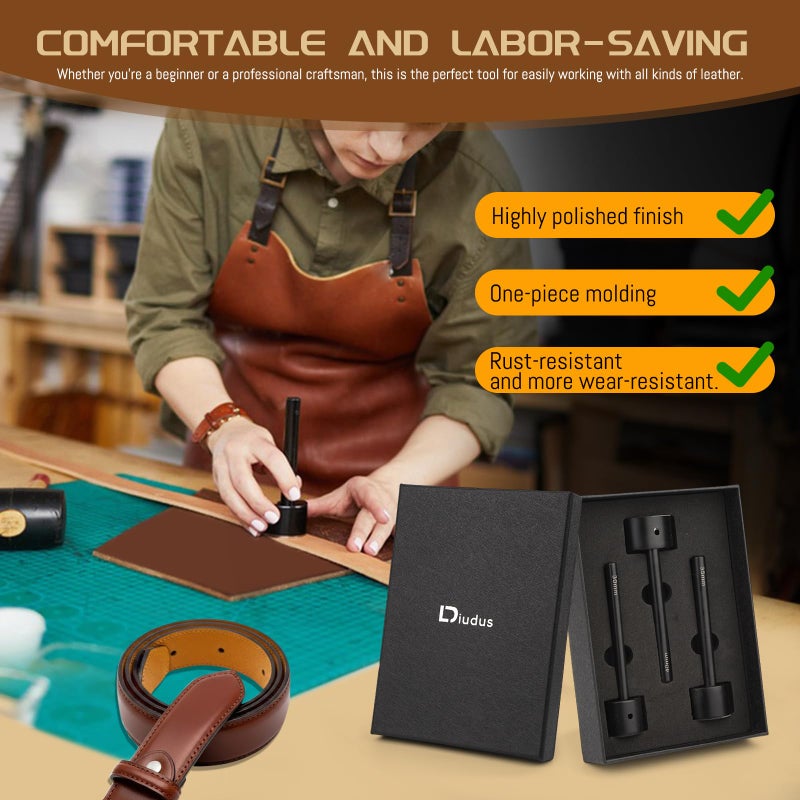 DIUDUS 3 Sizes Leather Corner Punch, Half-Round Punch Set, Leather Belt End Punch Tool, Belt Cutter Cutting Tool, Leatherworking Tools for Strap Belts, Wallet, Bags - Image 5