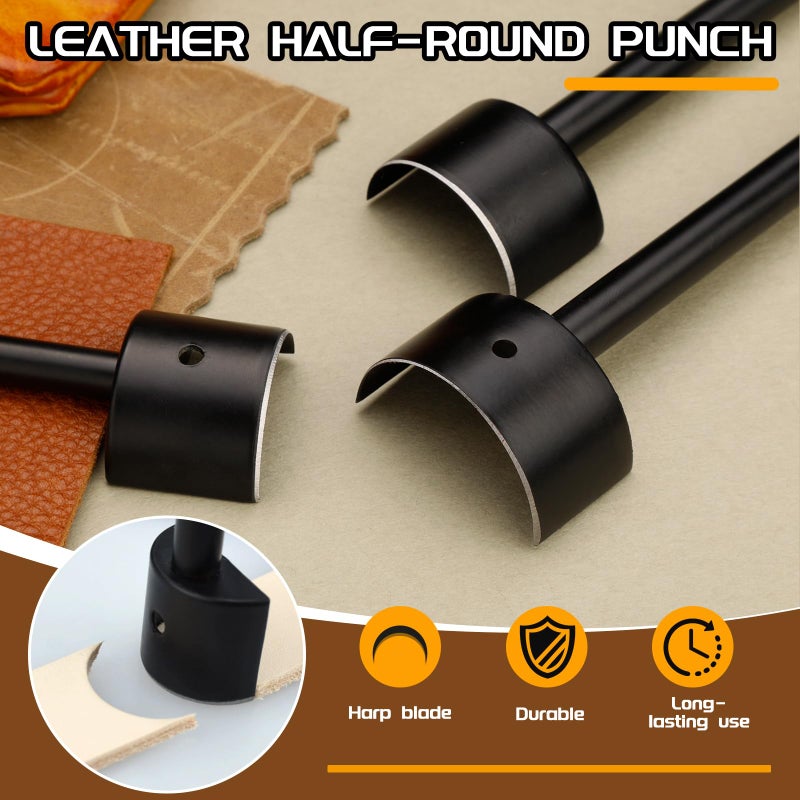 DIUDUS 3 Sizes Leather Corner Punch, Half-Round Punch Set, Leather Belt End Punch Tool, Belt Cutter Cutting Tool, Leatherworking Tools for Strap Belts, Wallet, Bags - Image 4