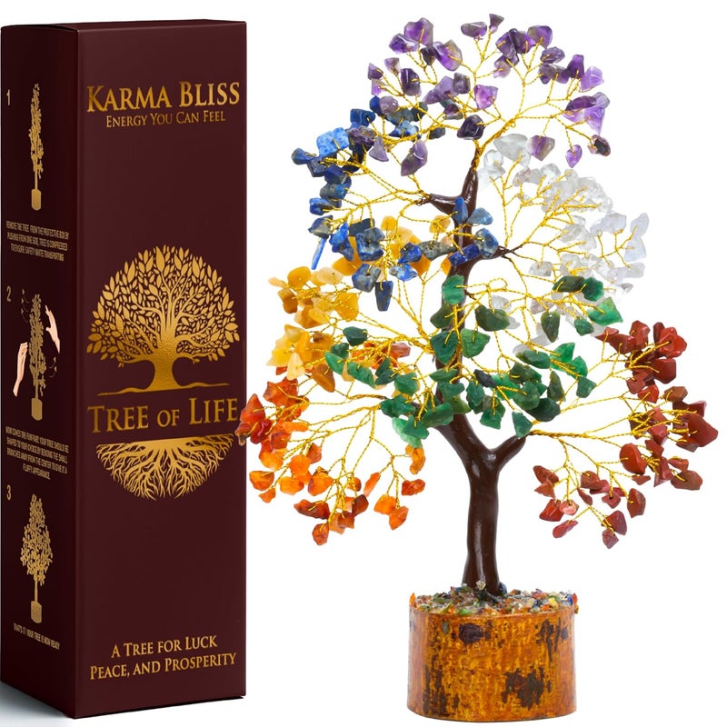 Karma Bliss Karma Bliss 7 Chakra Crystal Tree of Life Handmade Healing Bonsai Tree for Positive Energy 300 Beads Home Decor Office Desk Living Room Decor Perfect for Birthday Meditation