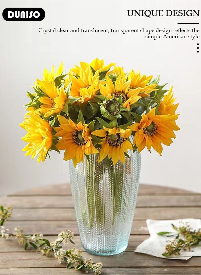 DUNISO Clear Embossed Glass Vase Glass Flower Vase Transparent Vase Modern Decorative Bouquet Vase for Home Decor Office Wedding Gift Dining Table Party - Image 5