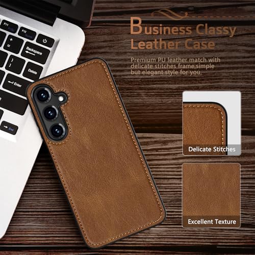 LOHASIC for Galaxy A16 5G Phone Case, Luxury PU Leather Texture Non-Slip Grip Delicate Soft Back Cover Rugged Bumper Scratch Resistant Full Body Protective for Men Women - Brown - Image 4