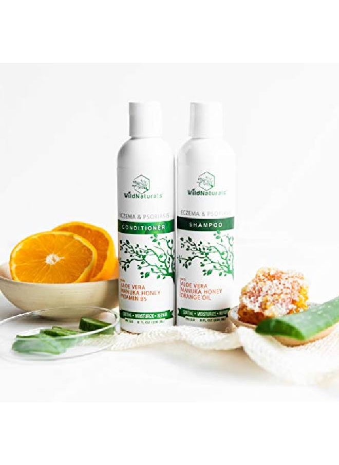 Wild Naturals - Eczema Psoriasis Shampoo Conditioner Set 16Oz 98% Natural 80% Organic Sulfate Free Soothing Anti Dandruff Flaky Itchy Dry Scalp Treatment For Seborrheic Dermatitis Damaged Hair - Image 1