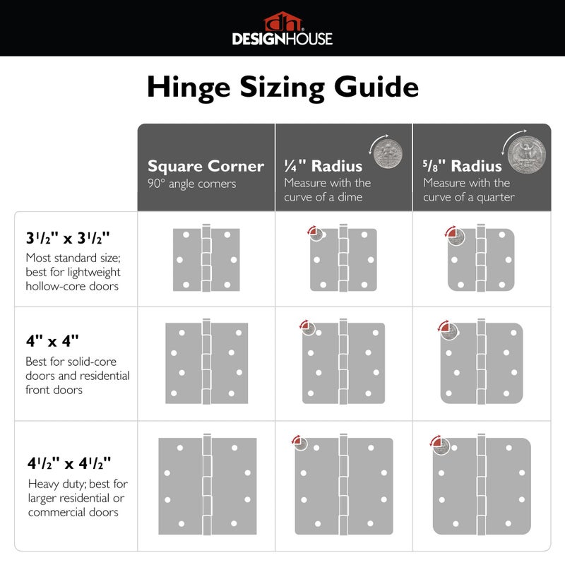 Design House Interior Door Hinges 3.5 In. X 3.5 In. Rounded 5/8-In. Radius Steel Pre-Lubricated Door Hardware Satin Brass 3-Pack 181396 - Image 5