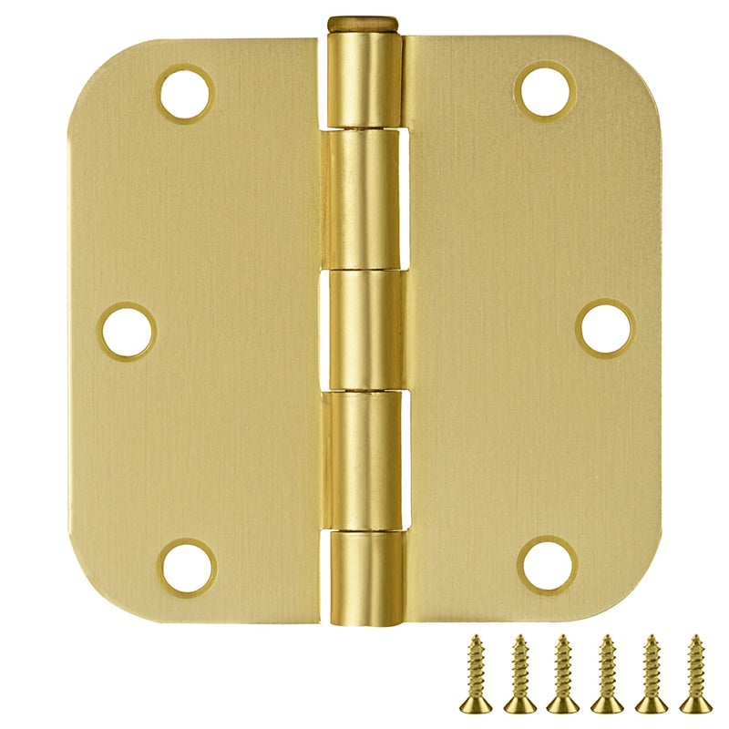 Design House Interior Door Hinges 3.5 In. X 3.5 In. Rounded 5/8-In. Radius Steel Pre-Lubricated Door Hardware Satin Brass 3-Pack 181396 - Image 1