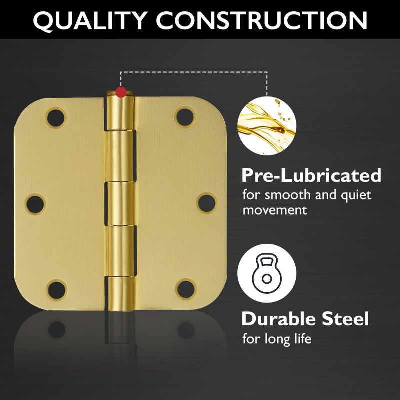 Design House Interior Door Hinges 3.5 In. X 3.5 In. Rounded 5/8-In. Radius Steel Pre-Lubricated Door Hardware Satin Brass 3-Pack 181396 - Image 4