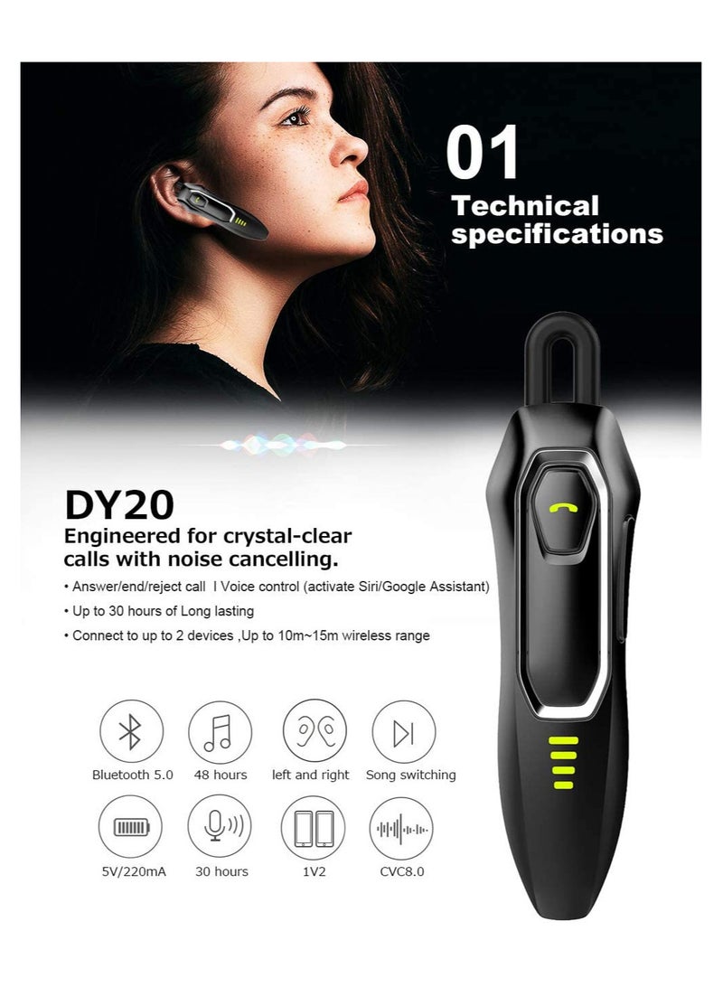 KASTWAVE Bluetooth Earpiece V5.0, HD Voice Noise Cancelling, 30H Talking Time and 15 Days Long Standby, Built-in 220mAh Battery, Handsfree Wireless Bluetooth Headset, for Cell Phone - Image 3